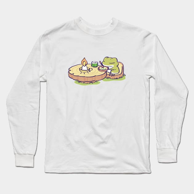 traveling frog eating lunch / tabi kaeru japanese mobile game Long Sleeve T-Shirt by mudwizard